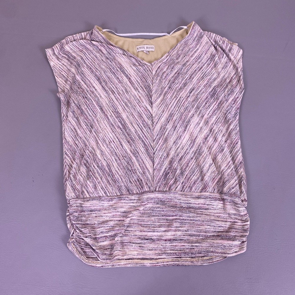 Knox Rose Top Women's XL Space Dye Pink Purple Dolman Sleeve Ruched Hem V-Neck